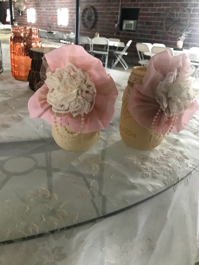 tan with pink bow pint jars